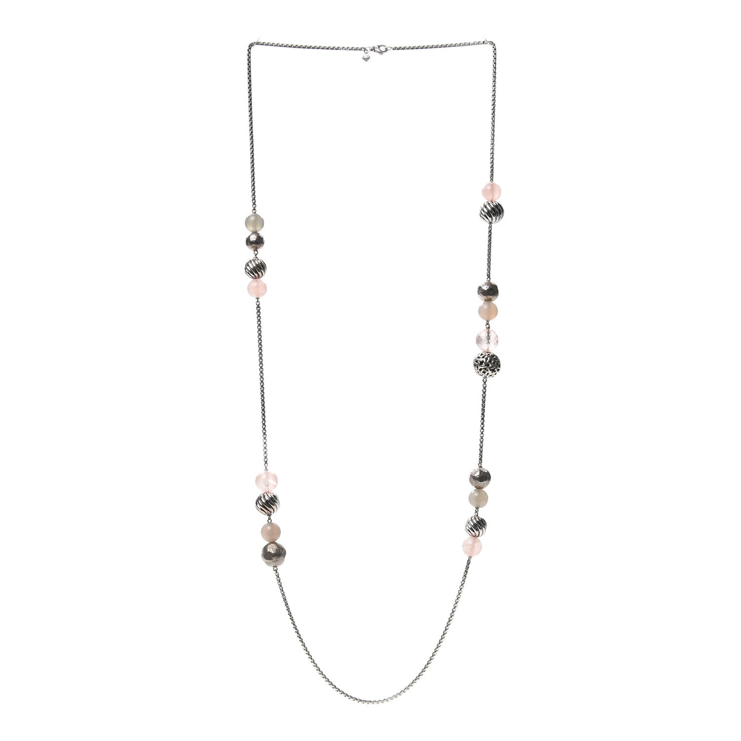 Sterling Silver Pink Quartz Moonstone Spiritual Bead Necklace