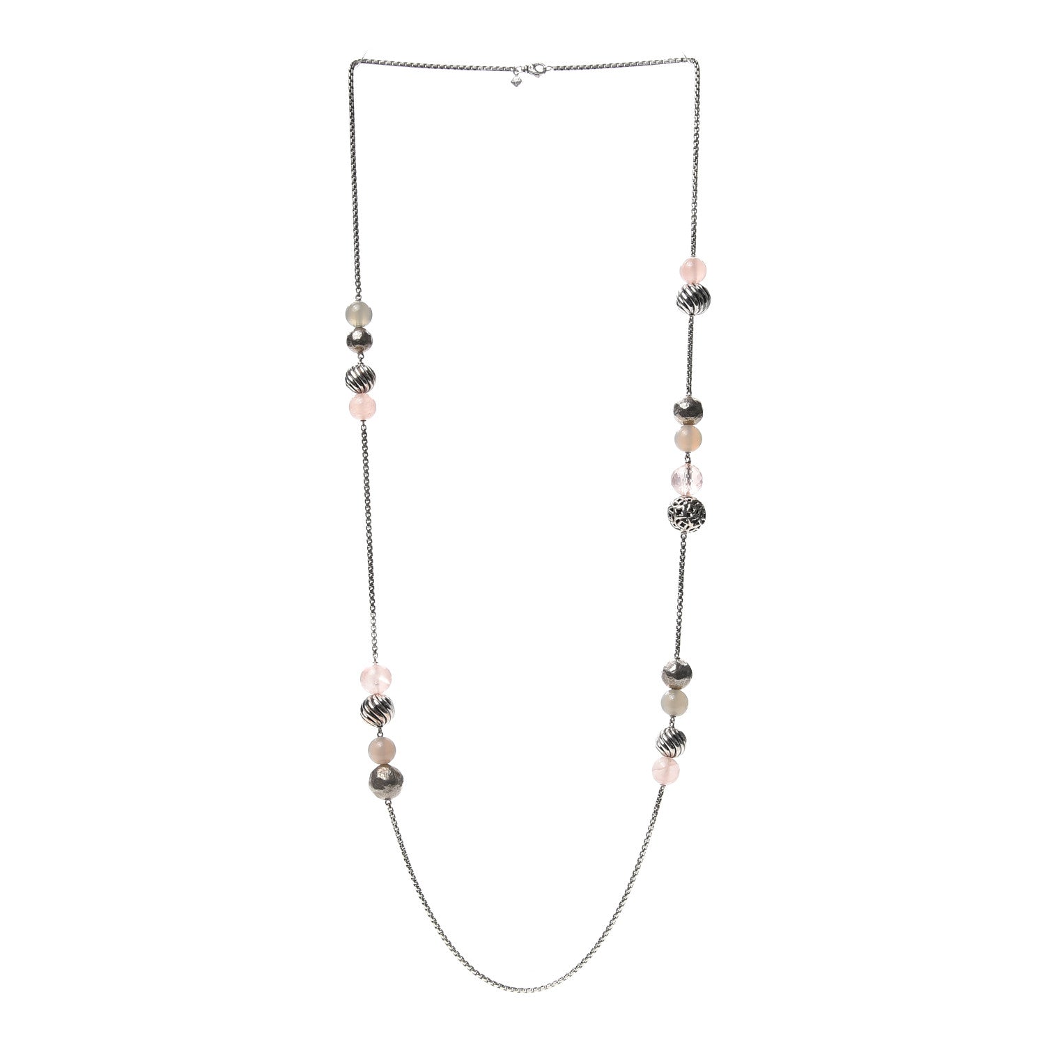 David Yurman Sterling Silver Pink Quartz Moonstone Spiritual Bead Necklace 3 of 5