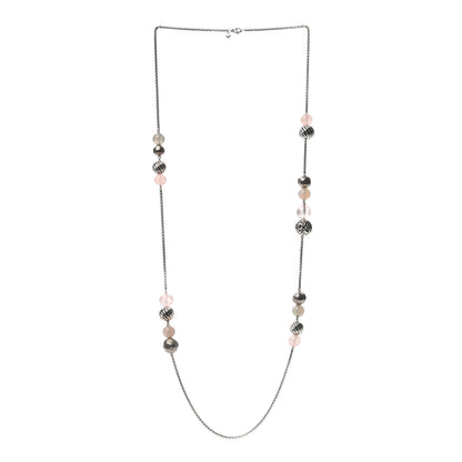 David Yurman Sterling Silver Pink Quartz Moonstone Spiritual Bead Necklace 3 of 5