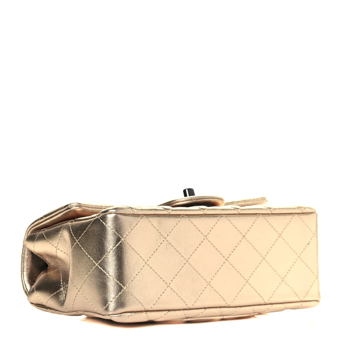 Metallic Lambskin Quilted Mini Rectangular Flap Gold Black