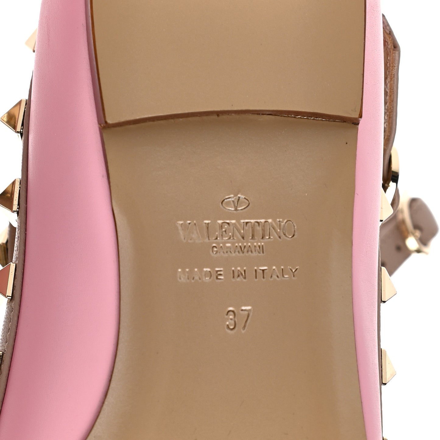 Calfskin Nappa Rockstud Cage Ballerina Flats 37 Absolute Poudre