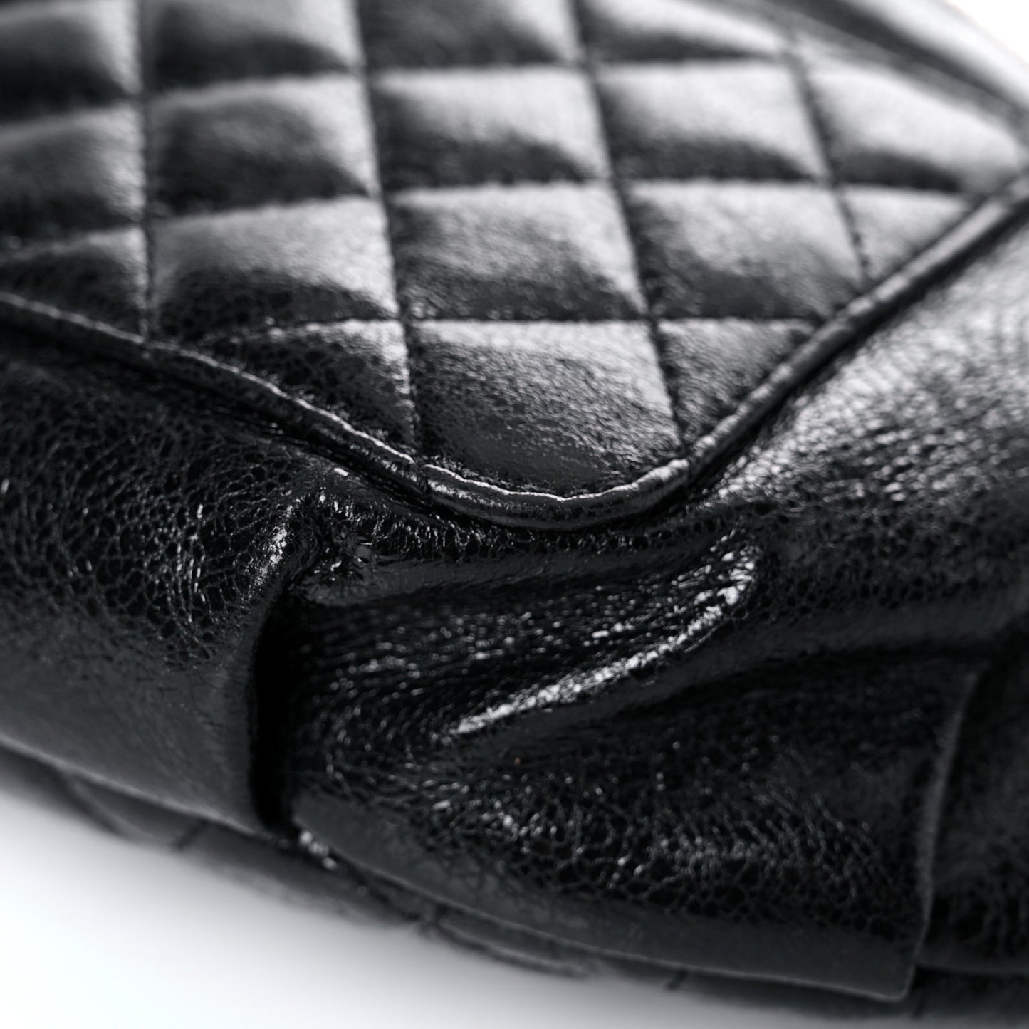 Crumpled Glazed Lambskin Quilted Waist Bag Fanny Pack Black