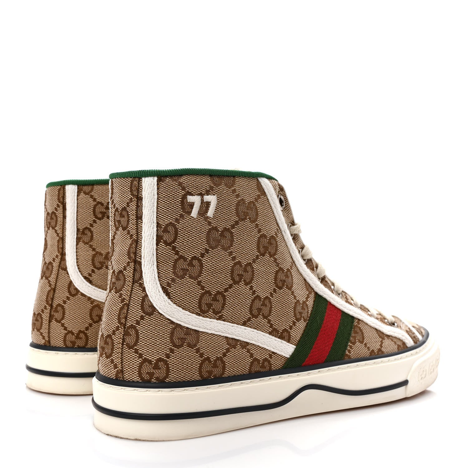 Gucci GG Monogram Web Womens 1977 Tennis High Top Sneakers 38.5 Beige Ebony Mystic White 4 of 8