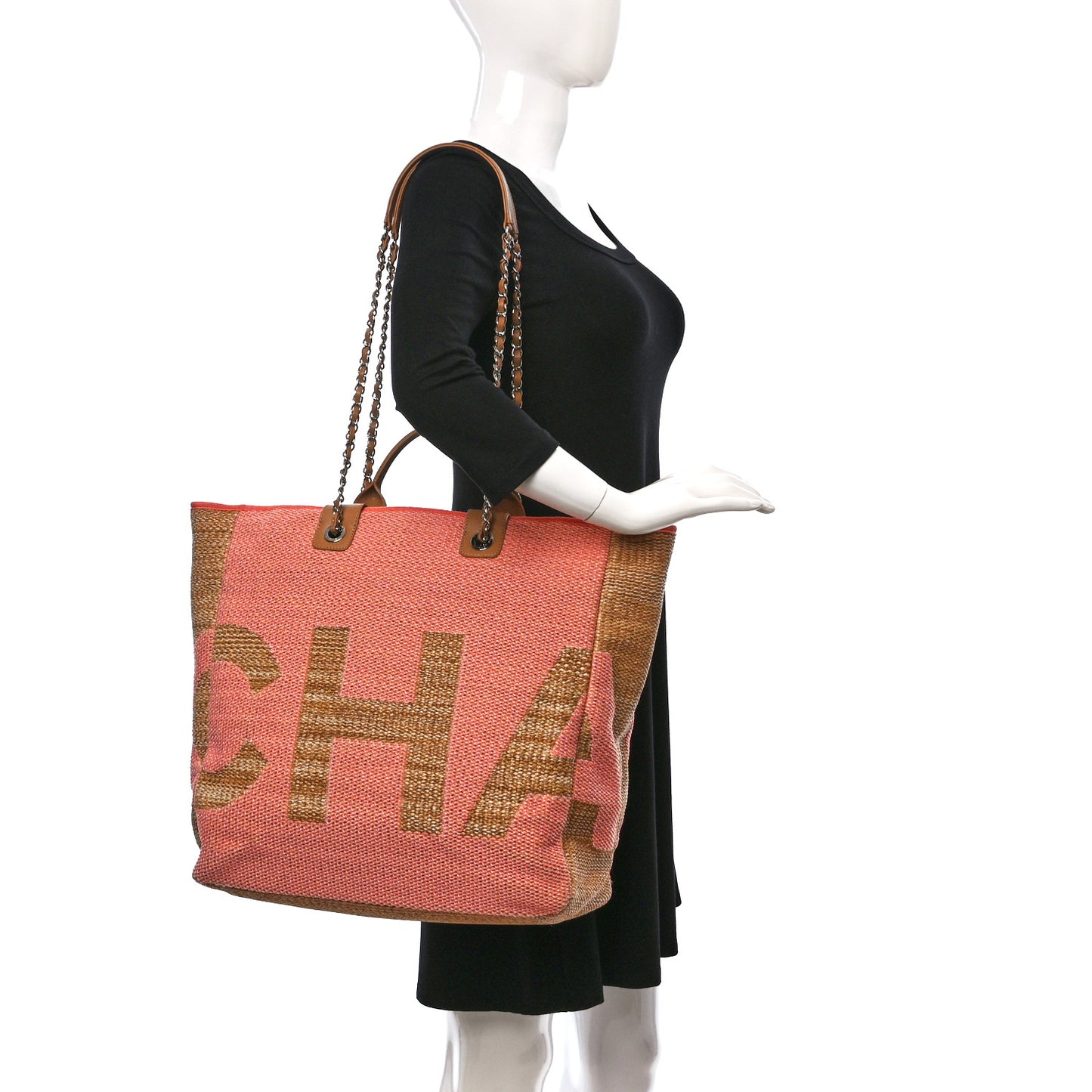 Mixed Fibers Large Shopping Bag Pink Beige