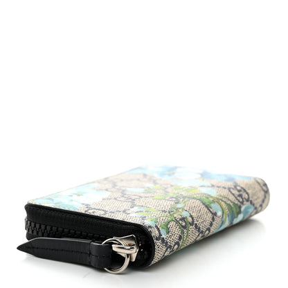 Gucci GG Supreme Monogram Blooms Zip Around Card Case Wallet Beige Blue Navy 4 of 7