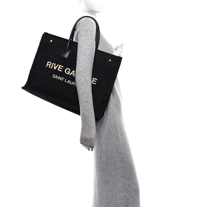 Saint Laurent Raffia Linen Calfskin Rive Gauche Tote Black 2 of 13