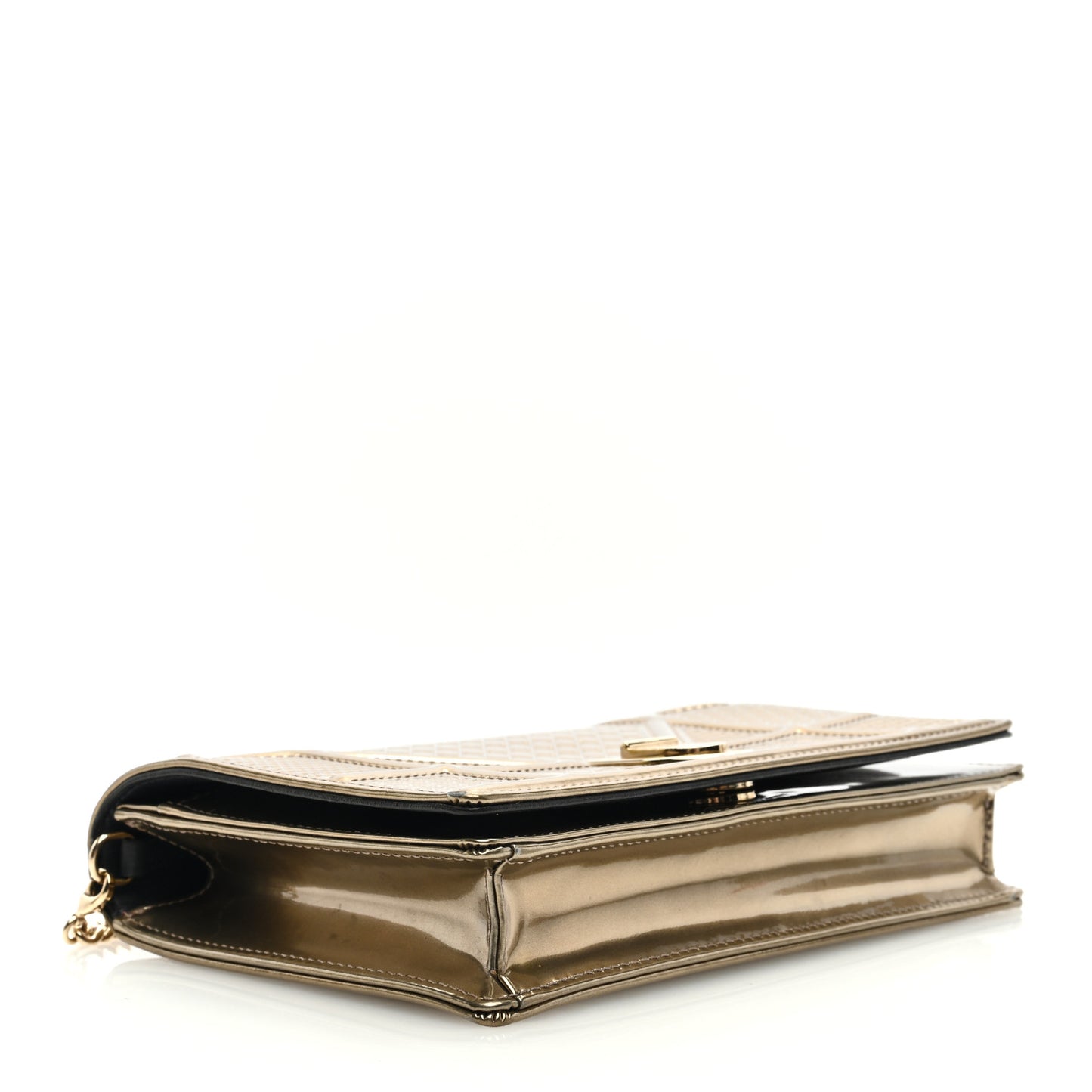 Metallic Patent Micro-Cannage Diorama Wallet on Chain Pouch Gold