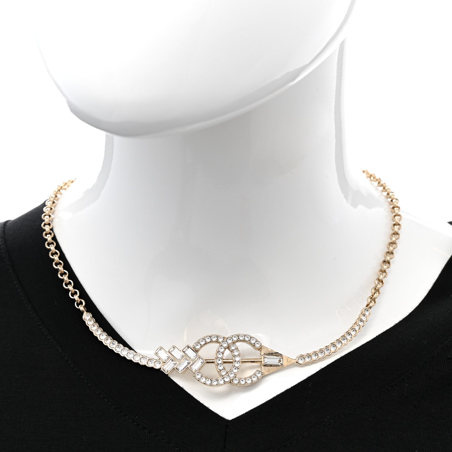 Crystal CC Arrow Necklace Gold