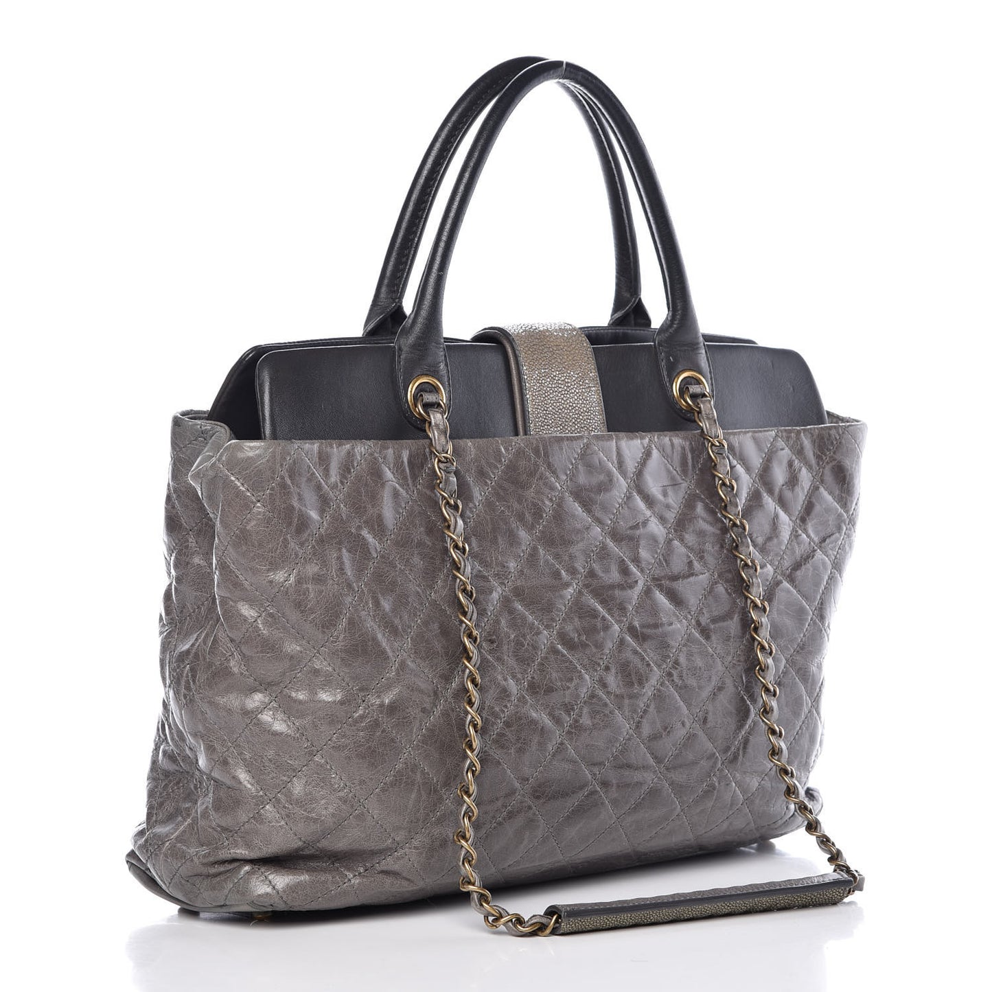 Glazed Calfskin Stingray Large Bindi CC Tote Grey