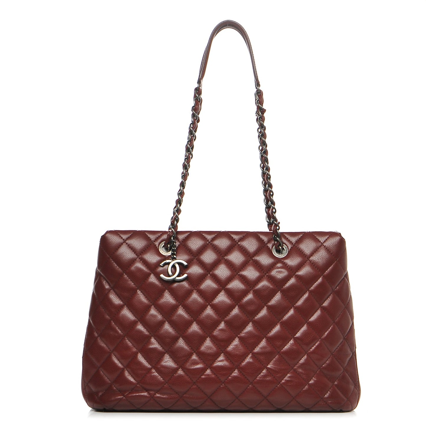 Caviar Quilted City Shopping Tote Dark Red