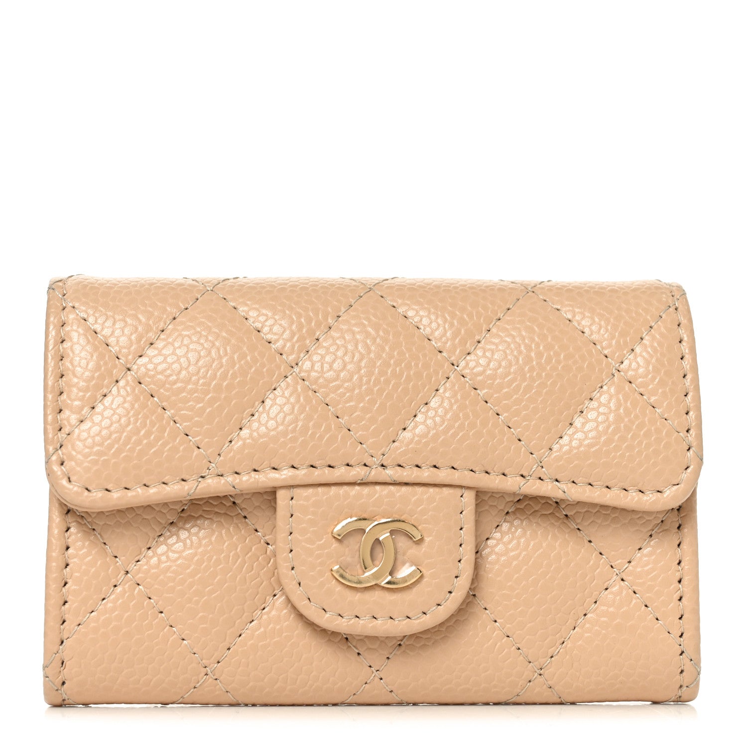 Chanel Caviar Quilted Flap Card Holder Wallet Beige 1 of 9