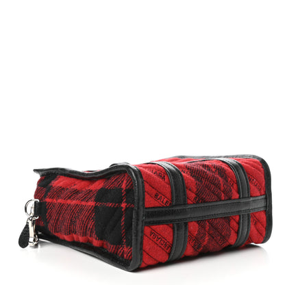 Balenciaga Wool Cuir Arena Plaid Diagonal Allover Logo Matelasse XS Bazar Shopper Tote Red Black 4 of 8