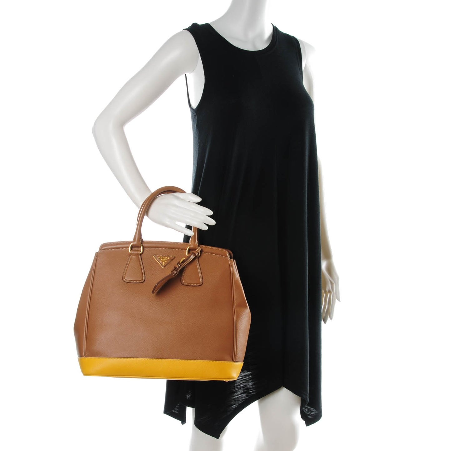 Saffiano Lux Bi-Color Parabole Tote Caramel Mimosa