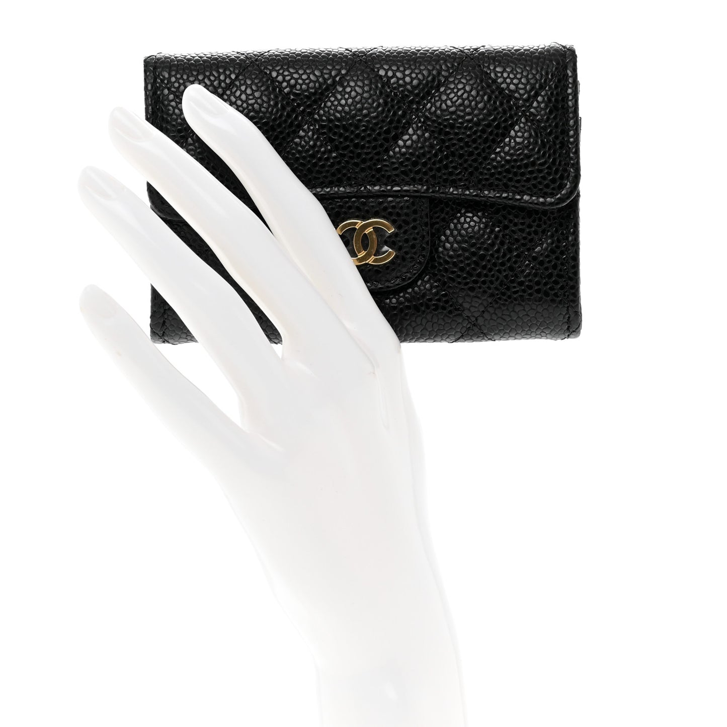 Caviar Quilted Flap Card Holder Wallet Black