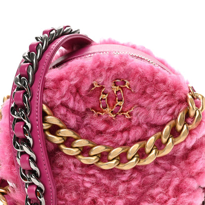 Chanel Shearling Sheepskin Chanel 19 Round Clutch With Chain Dark Pink 8 of 10