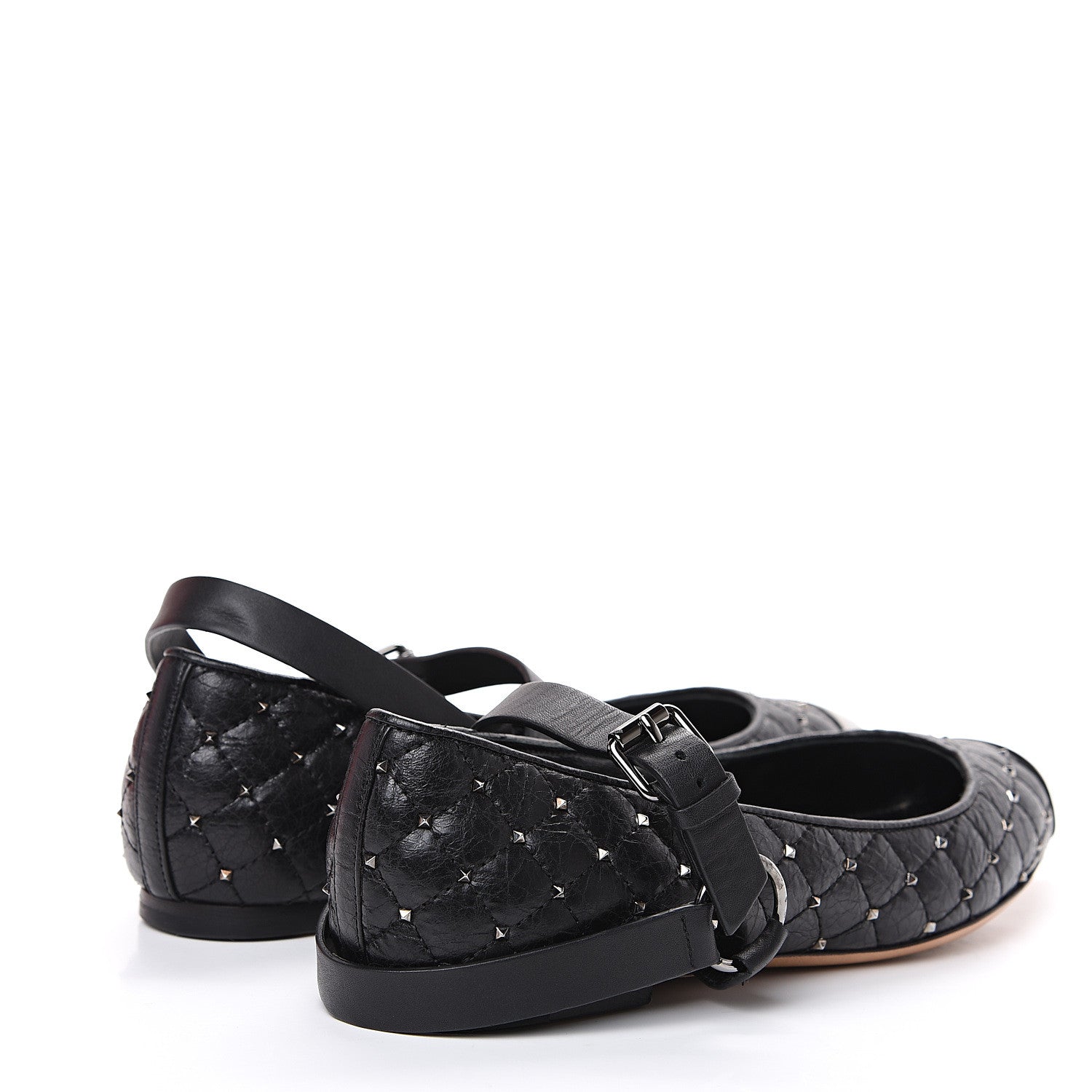 Valentino Garavani Crackled Lambskin Rockstud Spike Captoe Ballerina Flats 37 Black 4 of 10