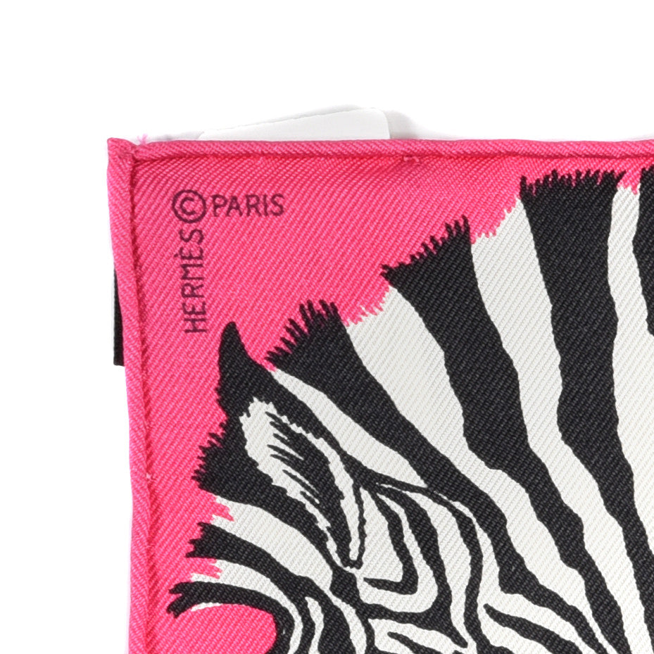 Hermes Silk Carre Zebra Pegasus Nano Scarf 20 Rose Bonbon Black White 2 of 4