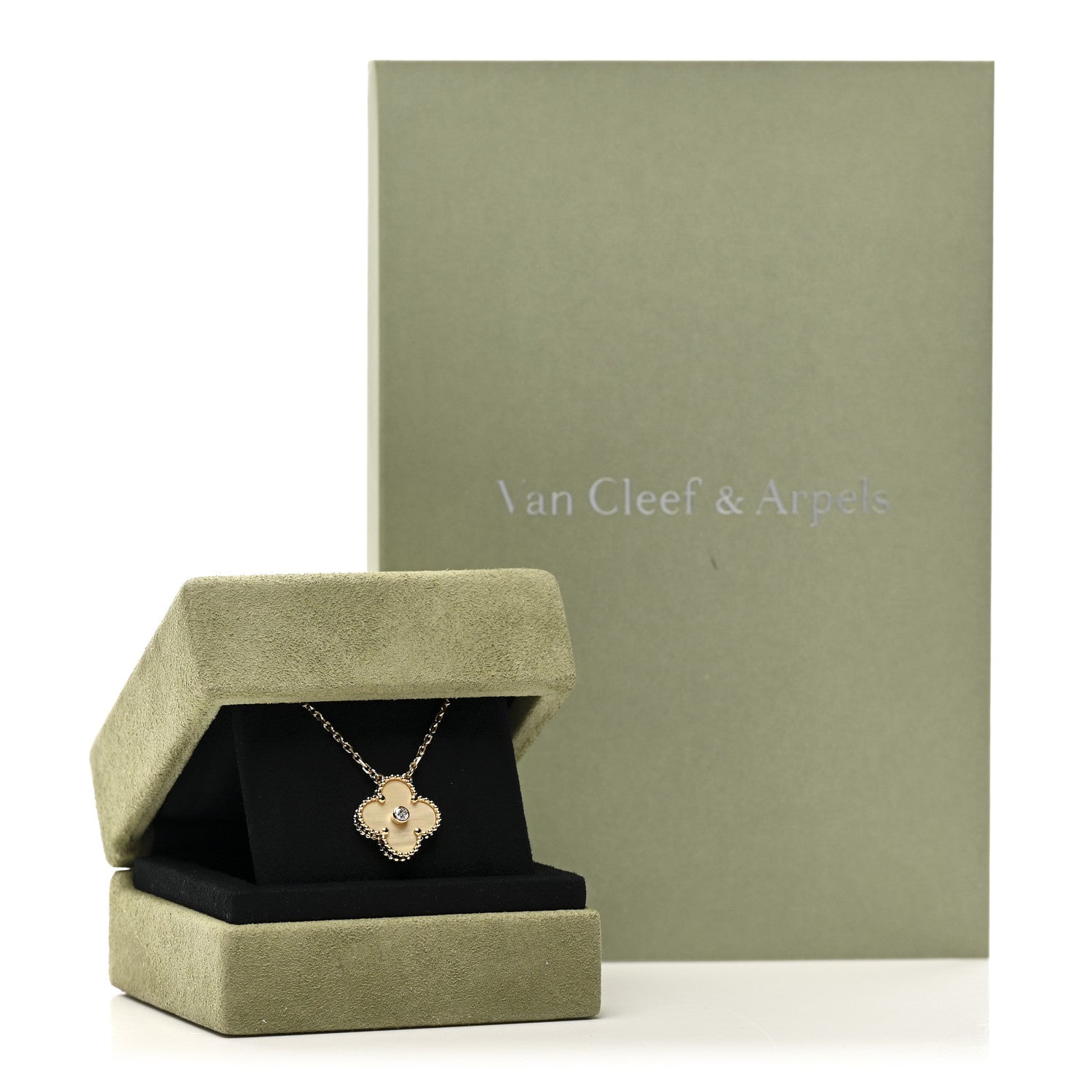 Van Cleef & Arpels 18K Yellow Gold Diamond Yellow Mother of Pearl Vintage Alhambra Pendant Necklace 6 of 6