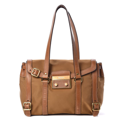 Prada Tessuto Nylon Calfskin Shoulder Bag Brown 1 of 30