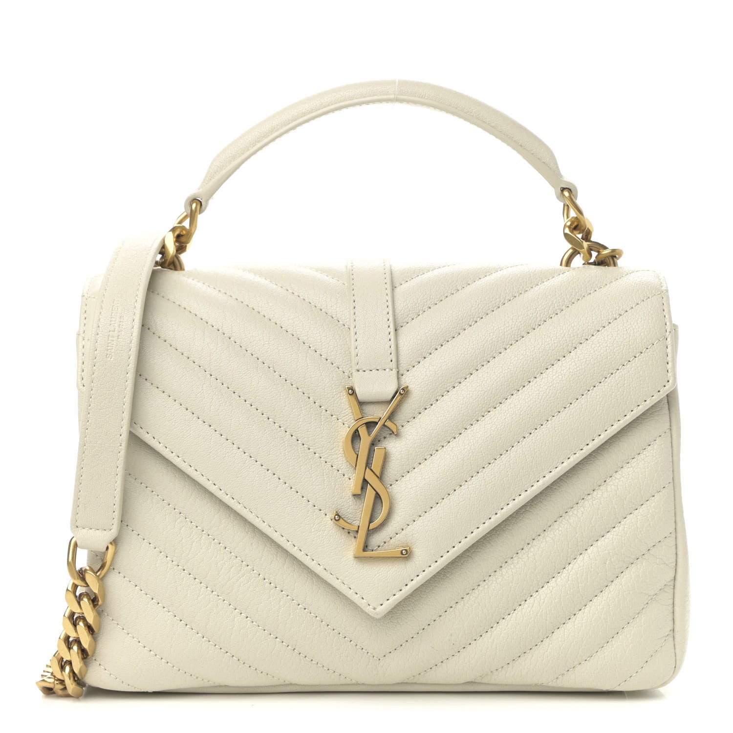 Saint Laurent Sheepskin Matelasse Chevron Monogram Medium College Bag Vintage Blanc 1 of 13