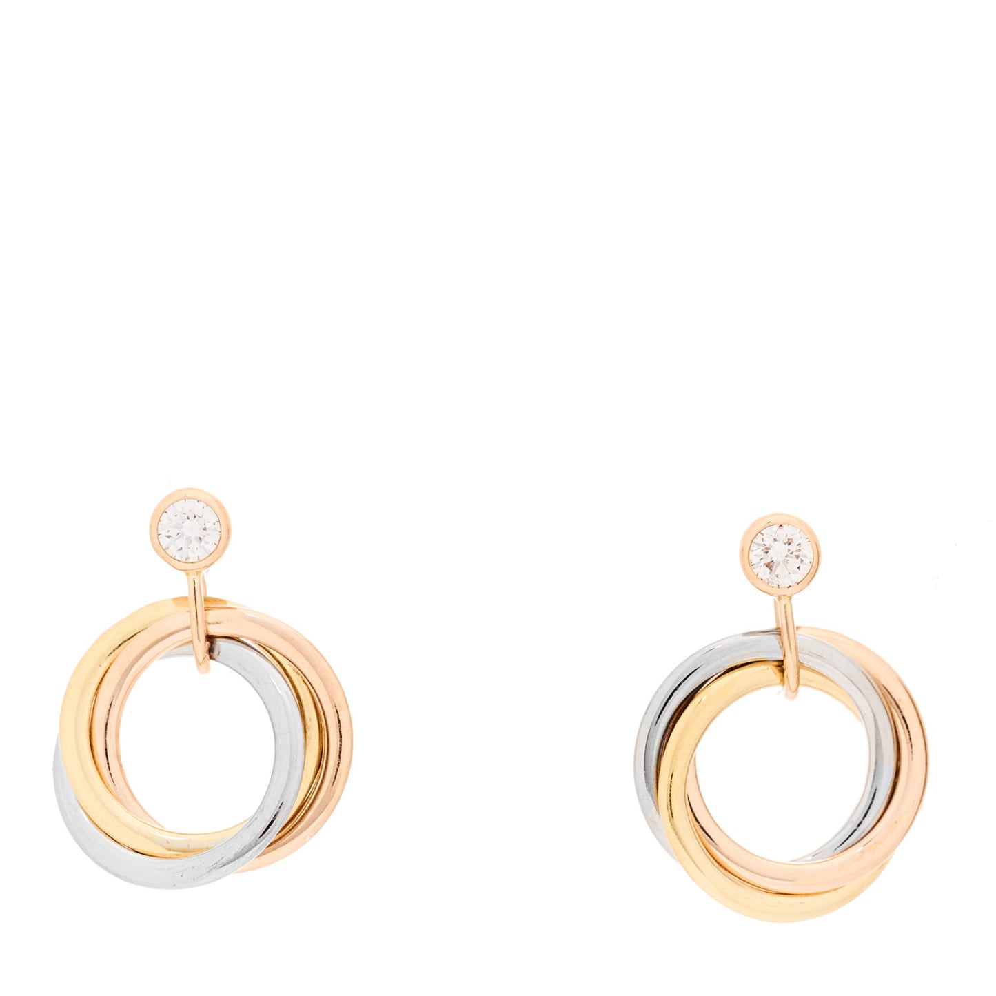 18K Pink Yellow White Gold Diamond Trinity Drop Earrings