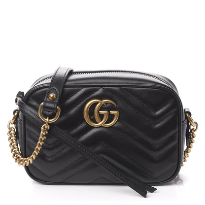 Gucci Calfskin Matelasse Mini GG Marmont Chain Shoulder Bag Black 1 of 10