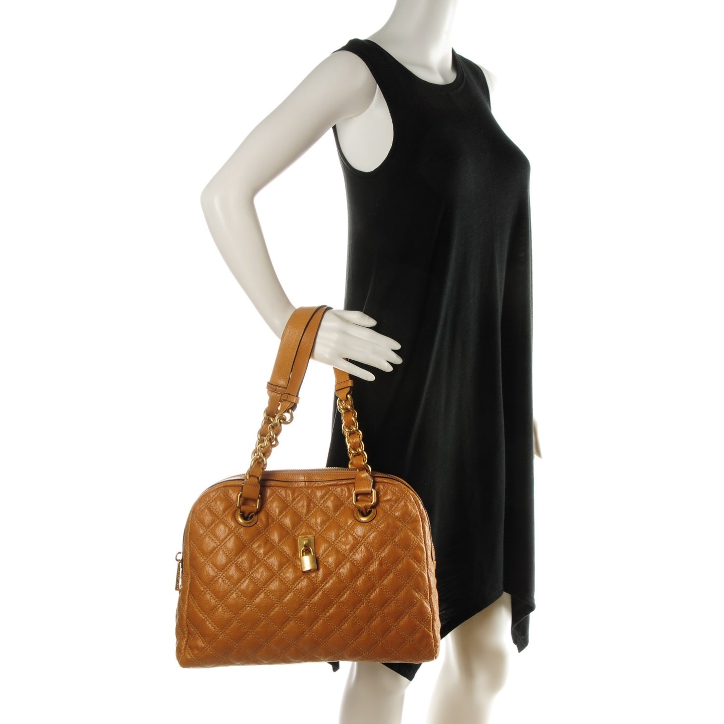 Lacquered Goatskin Quilted Karlie Satchel Camel