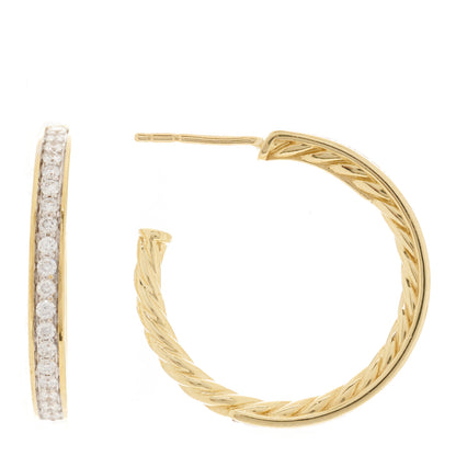 David Yurman 18K Yellow Gold Diamond 25mm Sculpted Cable Pave Hoop Earrings 1 of 4
