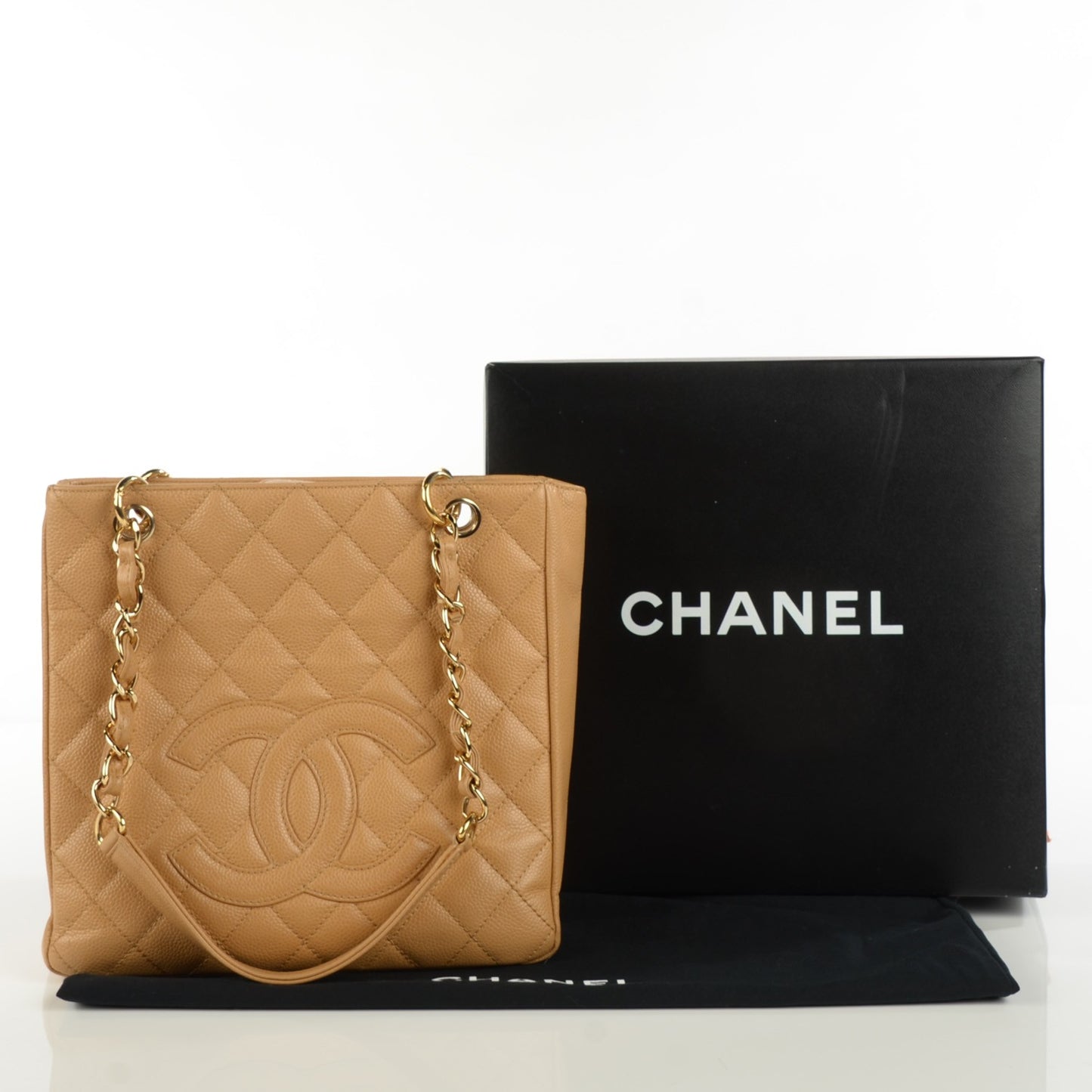 Caviar Quilted Petit Shopping Tote PST Beige