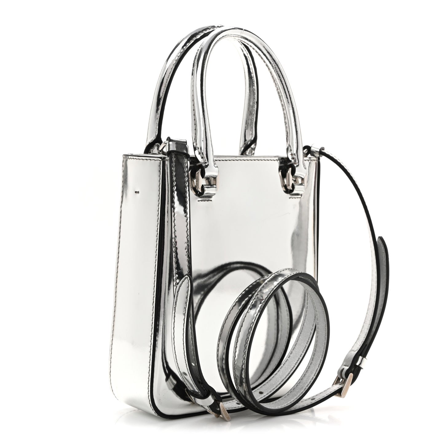 Spazzolato Triangle Small Double Handle Crossbody Tote Argento