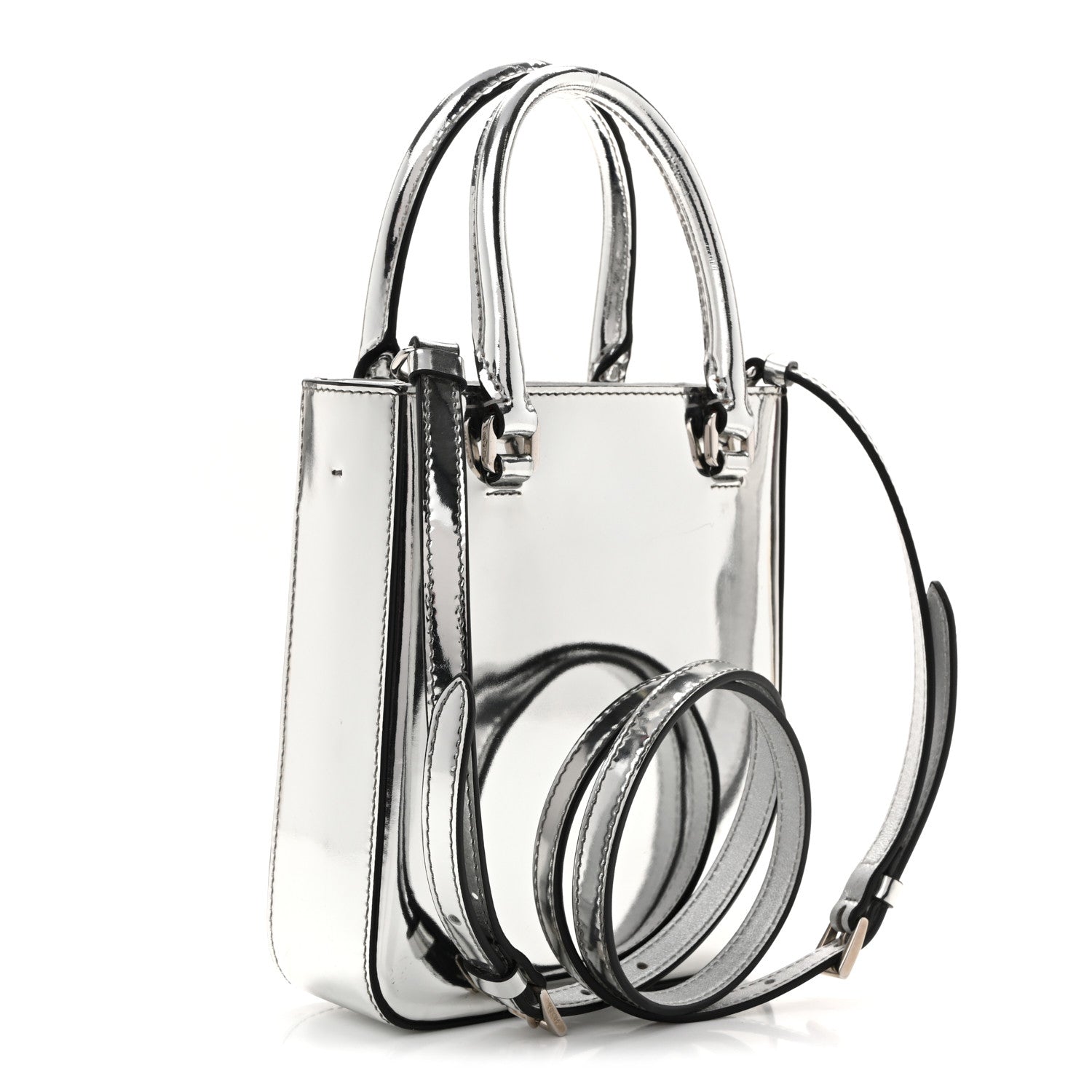 Prada Spazzolato Triangle Small Double Handle Crossbody Tote Argento 2 of 12