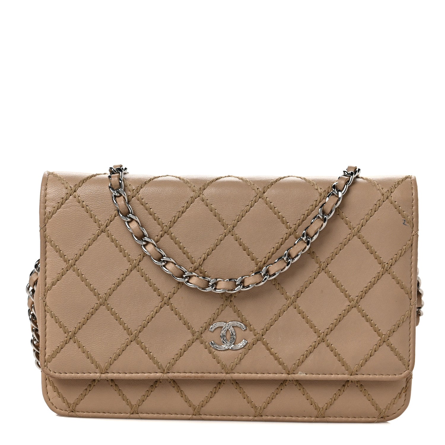 Chanel Calfskin Diamond Stitch Wallet On Chain WOC Beige 1 of 8