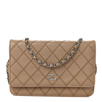 Chanel Calfskin Diamond Stitch Wallet On Chain WOC Beige 1 of 8