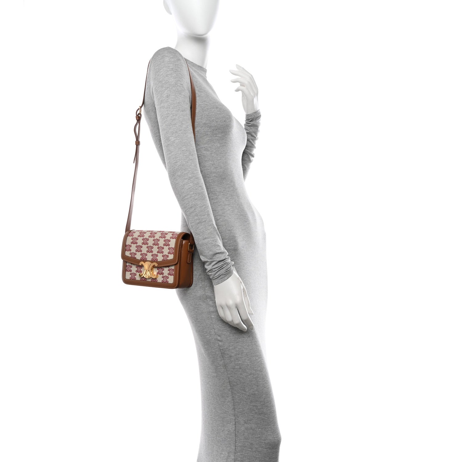 Celine Canvas Calfskin Triomphe Embroidered Teen Triomphe Bag Fox Red 2 of 11