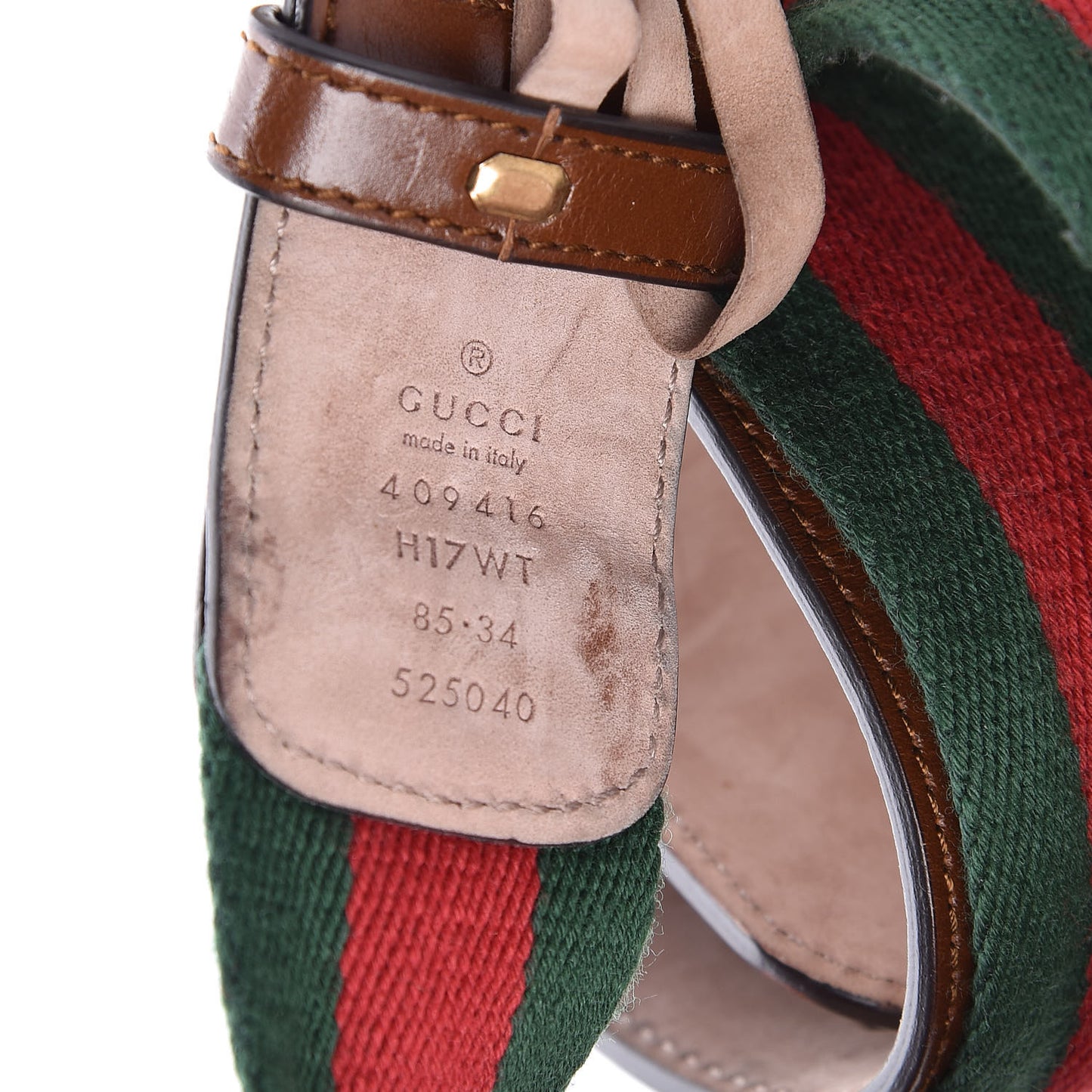 Nylon Calfskin Double G Web 40mm Belt 85 34 Green Red Cuir