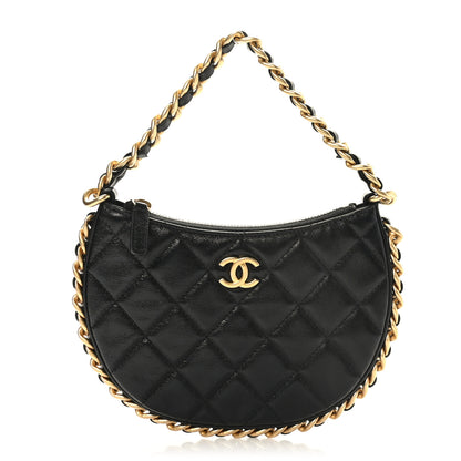 Chanel Shiny Crumbled Lambskin Quilted Round Small CC Hobo Black 1 of 8
