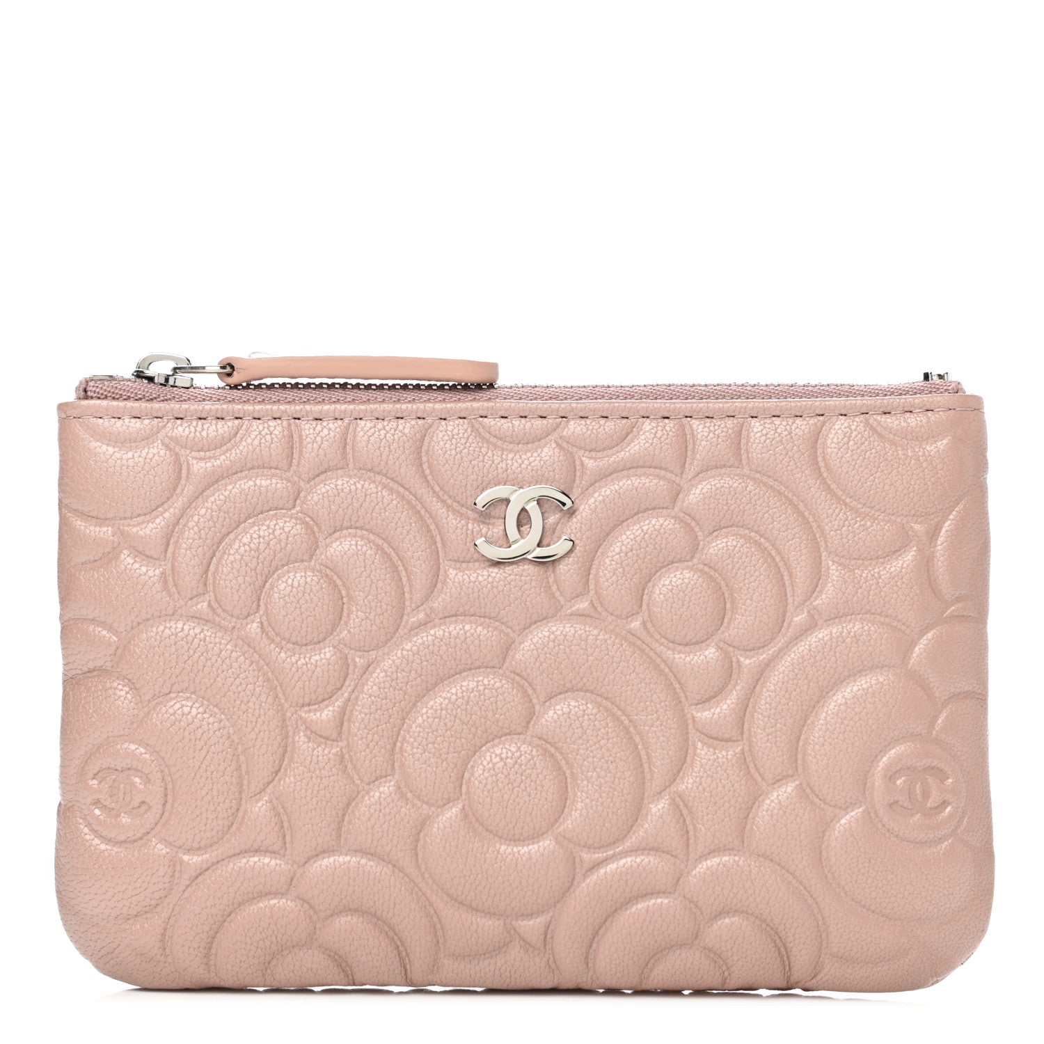 Chanel Goatskin Camellia Embossed Cosmetic Pouch Light Pink 1 of 9