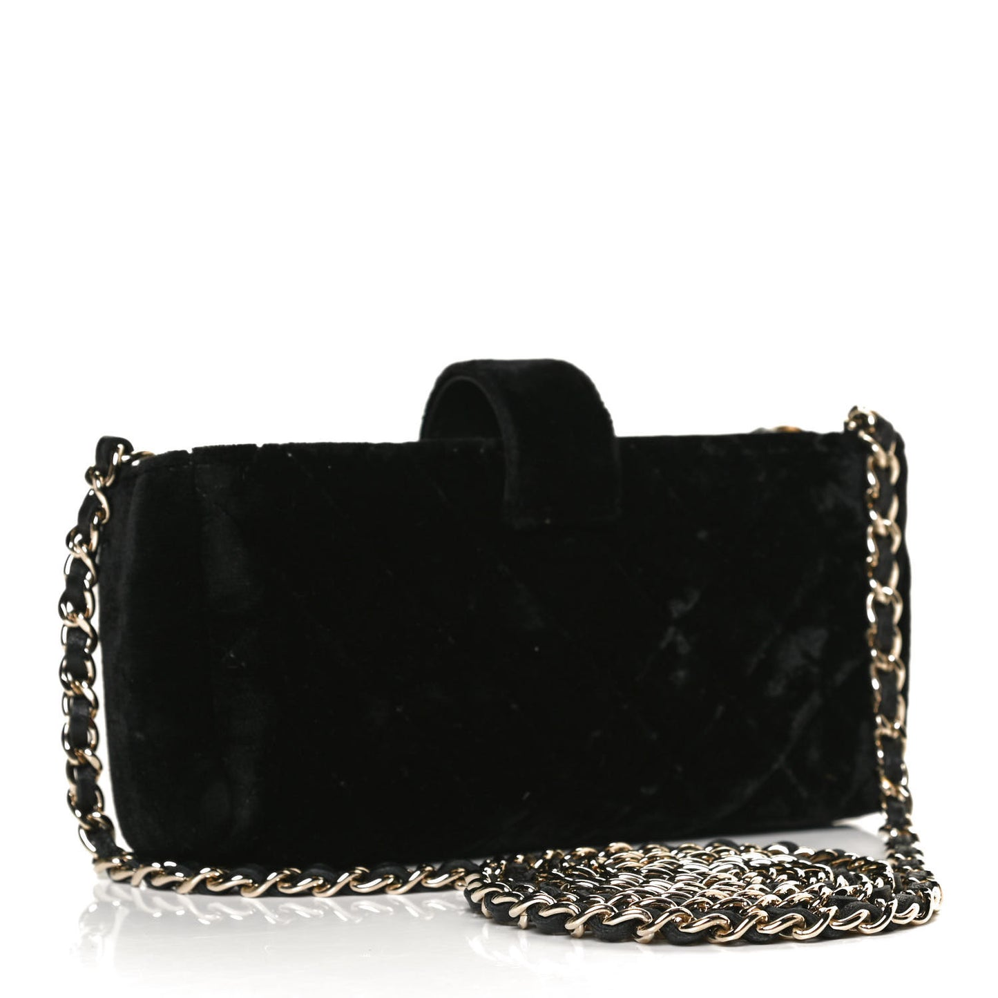 Velvet Quilted Small Clutch With Chain Black