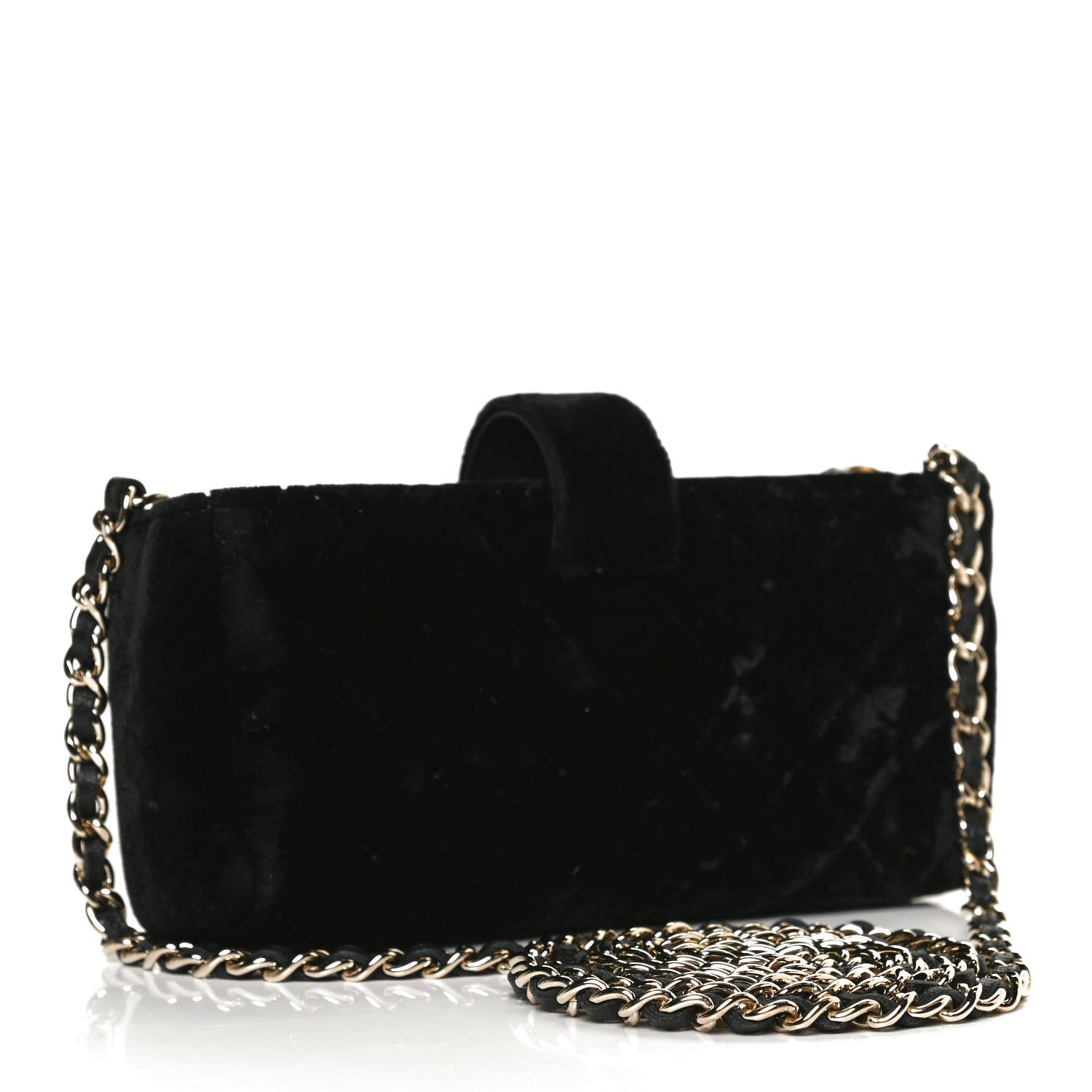 Chanel Velvet Quilted Small Clutch With Chain Black 3 of 13