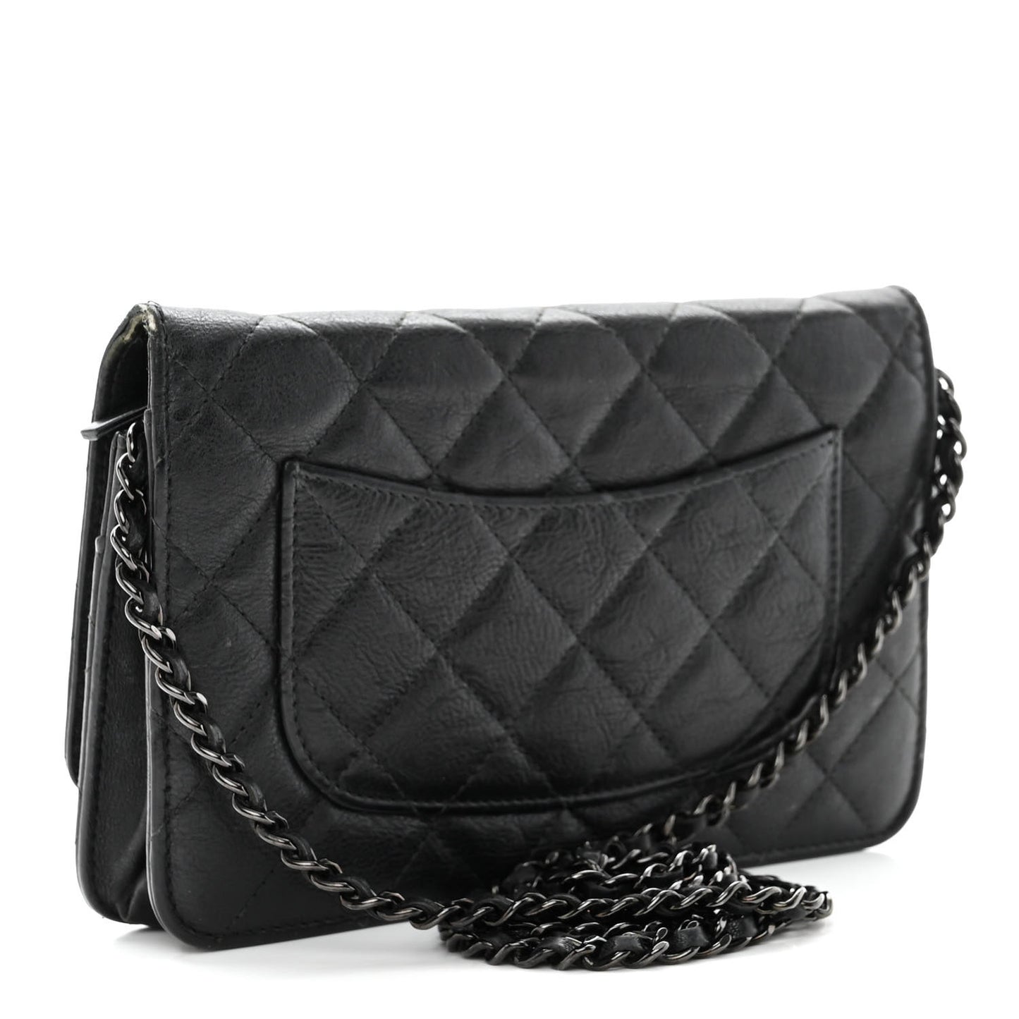 Crumpled Calfskin Quilted Wallet On Chain WOC So Black
