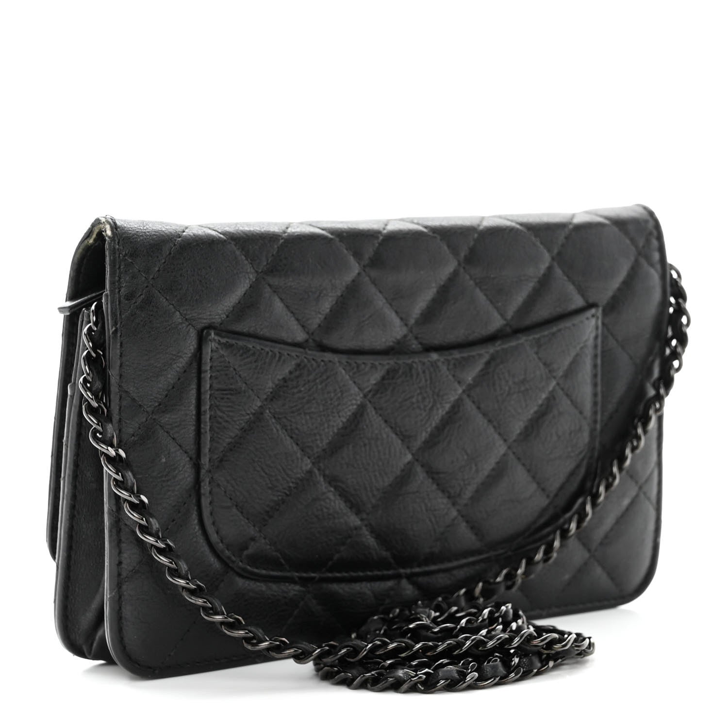 Chanel Crumpled Calfskin Quilted Wallet On Chain WOC So Black 3 of 15