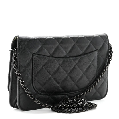 Chanel Crumpled Calfskin Quilted Wallet On Chain WOC So Black 3 of 15
