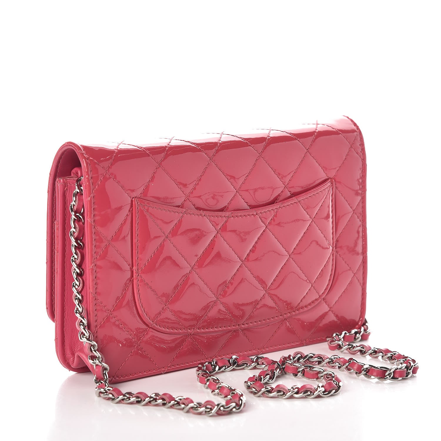 Chanel Patent Quilted Wallet On Chain WOC Dark Pink 3 of 13