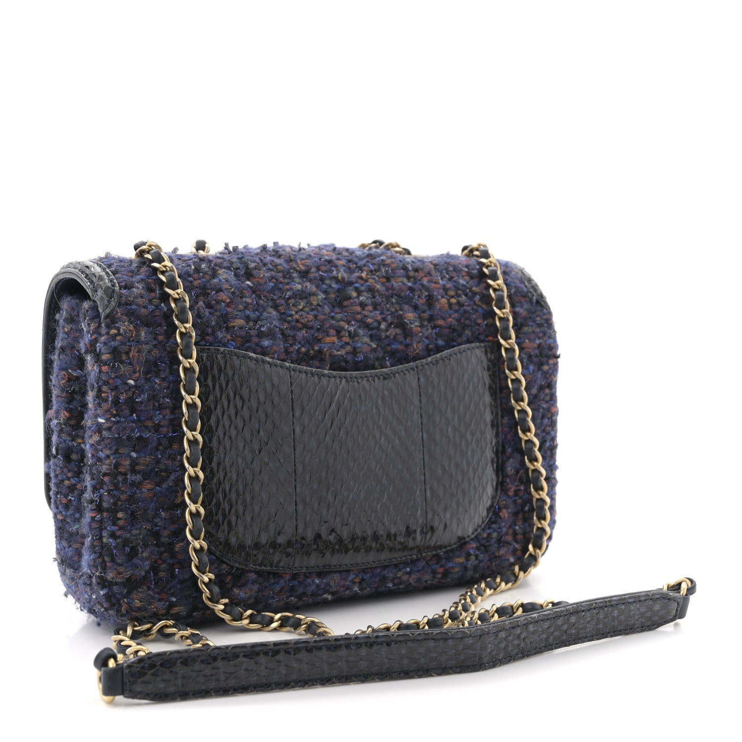 Chanel Tweed Watersnake Quilted Medium CC Filigree Flap Blue