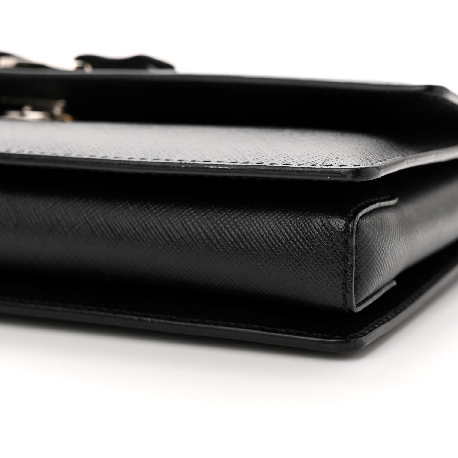 Salvatore Ferragamo Hammered Calfskin Vara Bow Chain Flap Crossbody Black 9 of 12