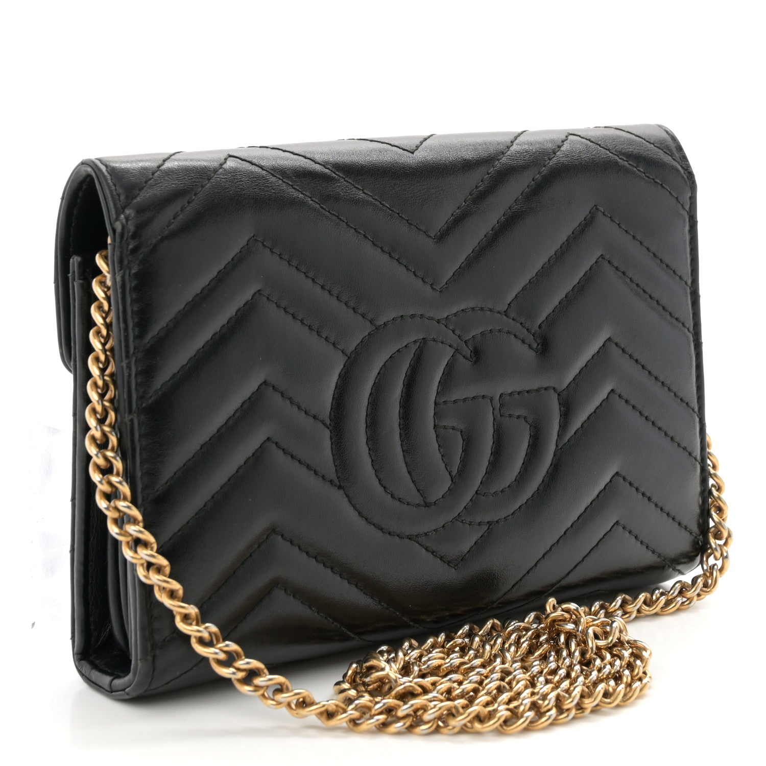 Gucci Calfskin Matelasse GG Marmont Chain Wallet Black 3 of 10