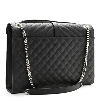 Saint Laurent Grain De Poudre Textured Mixed Matelasse Large Triquilt Monogram Satchel Black 3 of 11