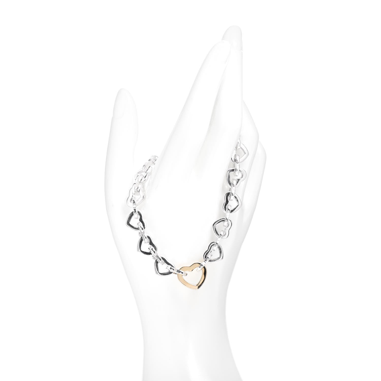 Tiffany Sterling Silver 18K Yellow Gold Heart Links Bracelet 2 of 4
