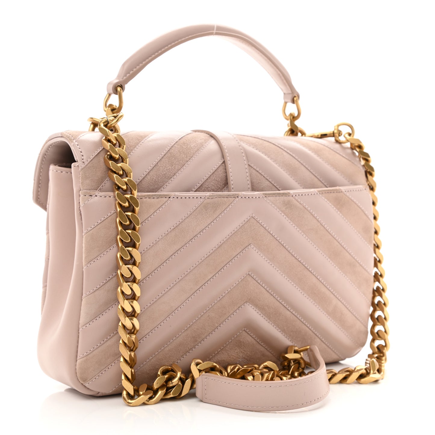 Calfskin Suede Matelasse Chevron Medium Monogram College Bag Rose Poudre