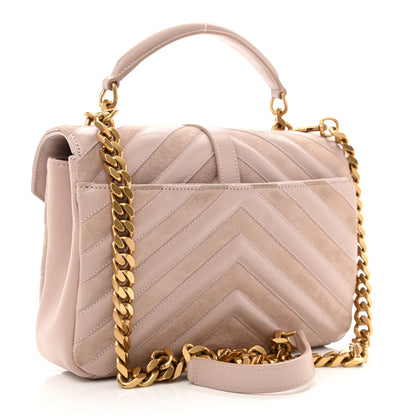 Saint Laurent Calfskin Suede Matelasse Chevron Medium Monogram College Bag Rose Poudre 3 of 13